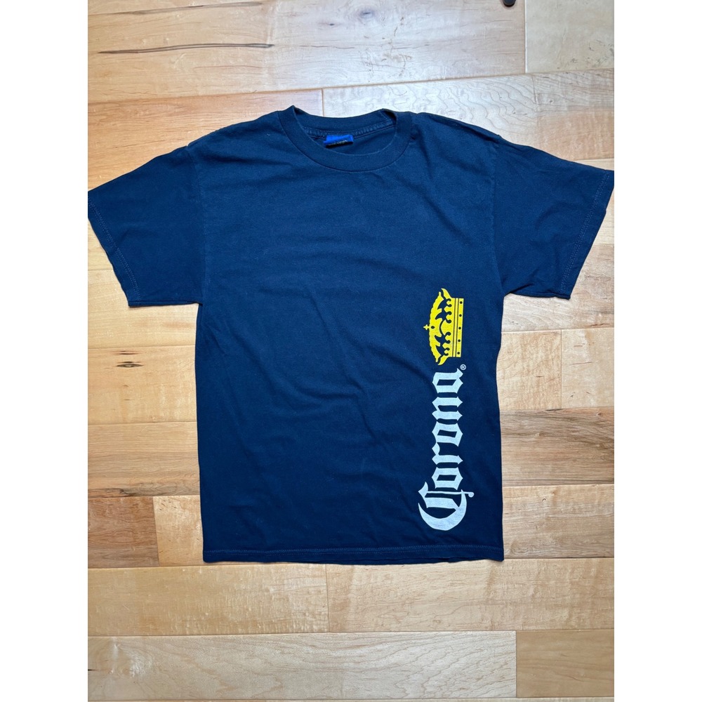 Corona T Shirt Mens Medium Navy Blue Vertical Logo Graphic Short Sleeve Tee